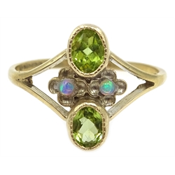  9ct gold opal and peridot ring, hallmarked  