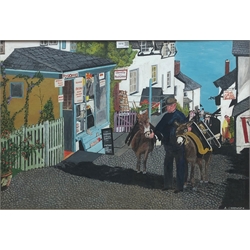 A Chadwick (20th century): 'Clovelly', oil on panel signed, titled signed and darted 1976 verso 53cm x 78cm