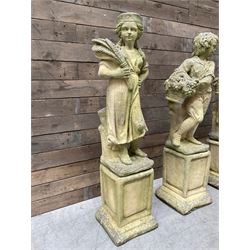 The Four Seasons - set of four cast stone garden figures on plinths