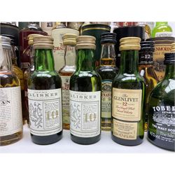 Twenty five miniature single malt Scotch whiskys, including Macallan 10 year old, Laphroaig 10 year old, Aberlour 10 year old, Bunnahabhain 12 year old, Talisker 10 year old etc, all 5cl various proof (25) 