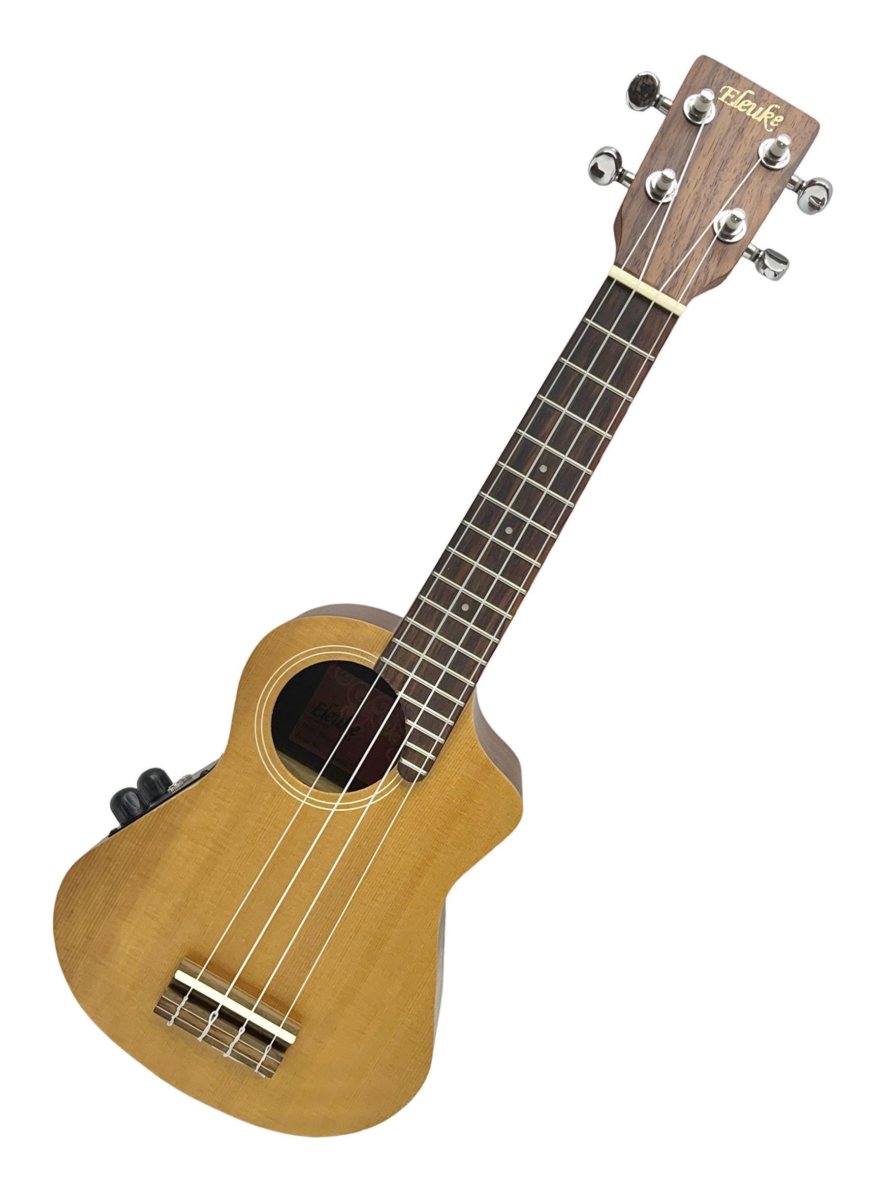 Eleuke EASC-S solid spruce top soprano electric cutaway ukulele L51cm; in carrying case