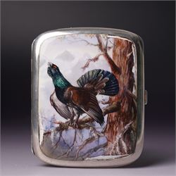 Early 20th century Continental silver and enamel cigarette case of rectangular cushion for...