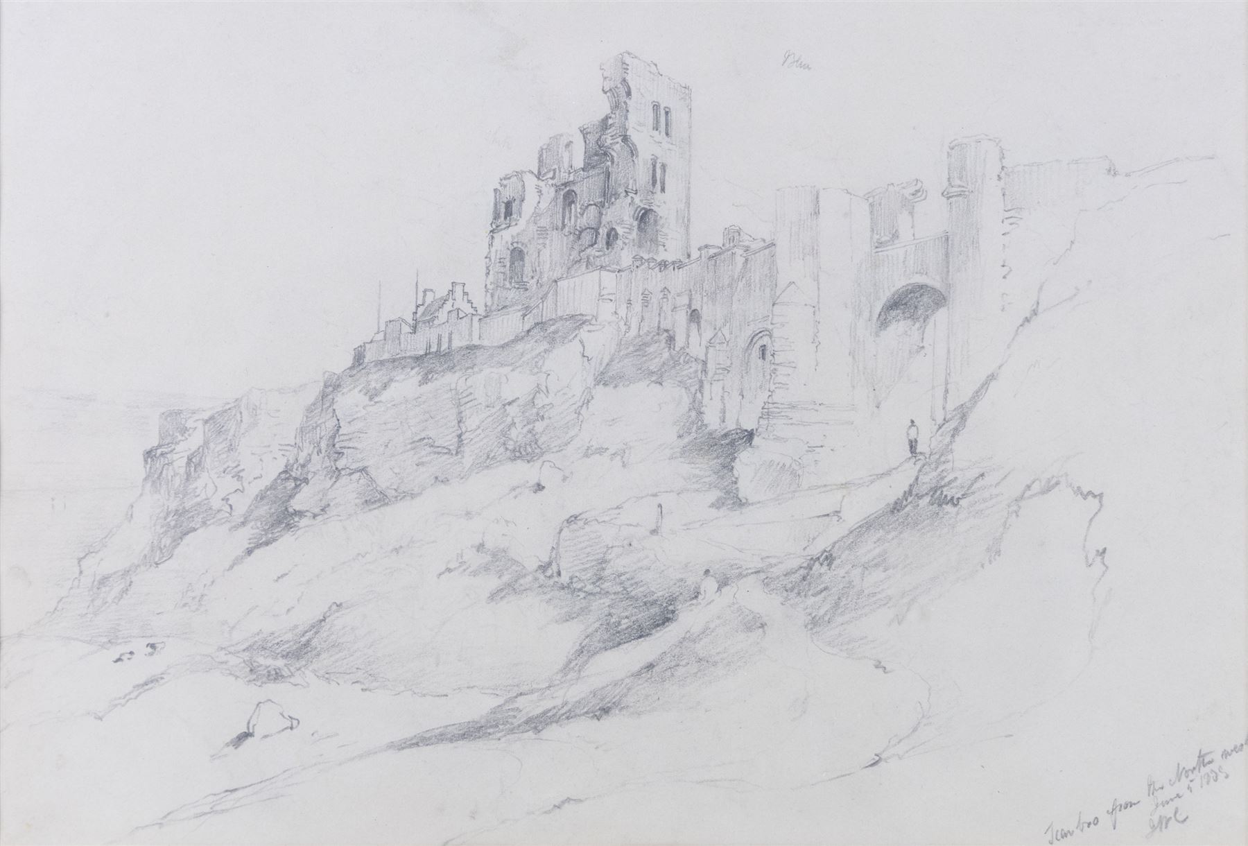 John Wilson Carmichael (British 1800-1868): 'Scarborough from the North West' and 'Scarborough Castle looking towards the North', pair of pencil sketches signed titled and dated 1835?, 24cm x 34cm (2)
