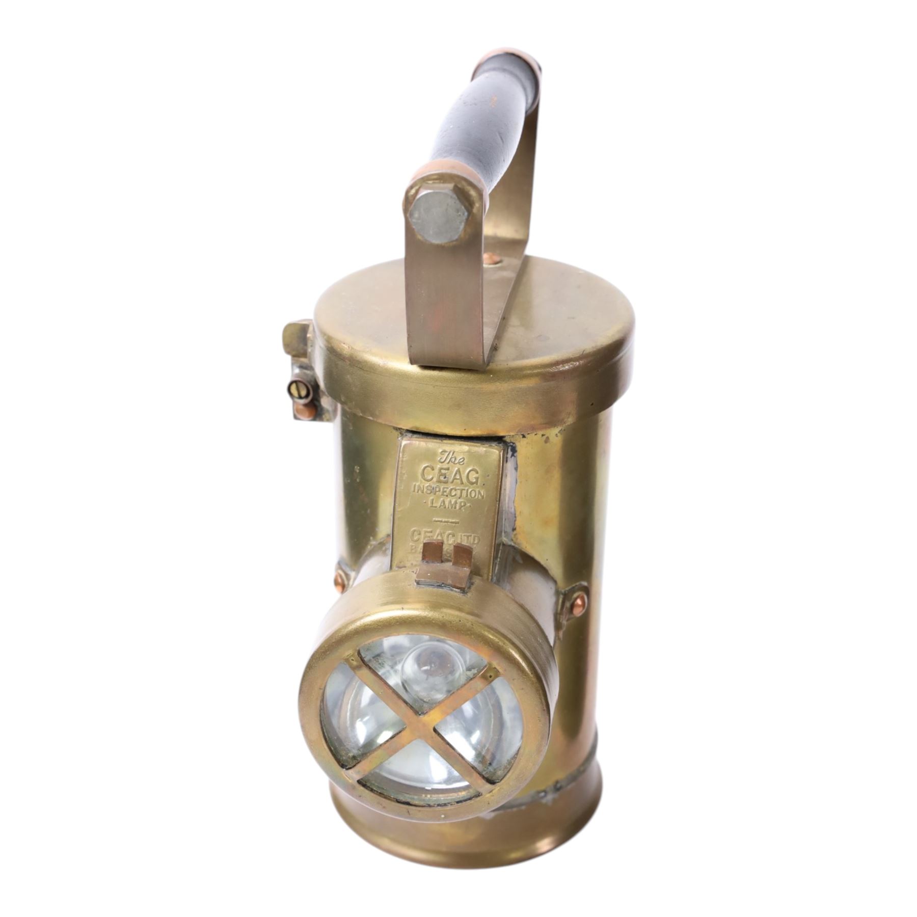 Inspection lamps and similar, including hanging brass engine inspection light, railway signal lollipop lamp, railway lantern, Sentinel paraffin heater, Ceag inspection lamp and a Crescent lamp