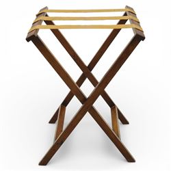 Mid 19th century mahogany butler's tray and stand, the rectangular tray with curved folding handles, opening flat, supported upon an X frame stand  