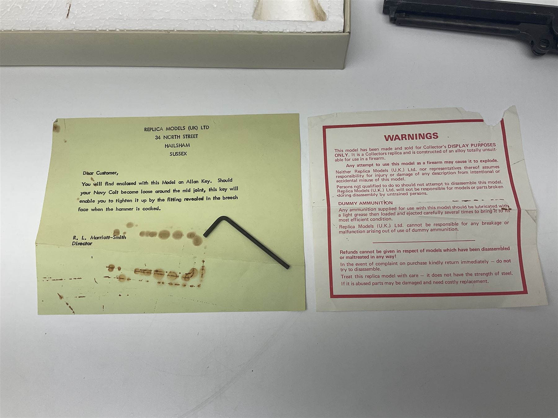 Modern Replica Models Japan non-firing copy of an 1851 Navy percussion cap revolver, .36 cal, boxed with paperwork, L31cm - Disposed 25.06.25 - Notified 24.07.25