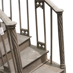 Architectural Salvage - 19th century oak five tread pulpit staircase of curved design with spiral carved pillars and pierced side panels with various additional matching pieces
Note: Removed in the 19th century from the church in the grounds of a private Yorkshire estate 
Provenance: property of a Nobleman