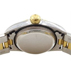 Rolex Oyster Perpetual ladies gold and stainless steel wristwatch, circa 1997, Ref. 67483, bronze/golden sunburst dial, on Oyster gold and stainless steel strap, with fold-over clasp