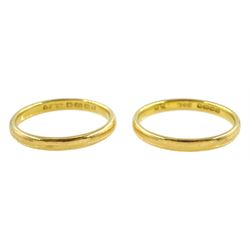 Two 22ct gold wedding bands, hallmarked, approx 6.04gm