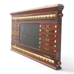 Snooker and Billiard accessories including a Thurston & Co Ltd snooker scoreboard, and Burroughes & Watts, London, billiard ball storage cabinet and white scorer