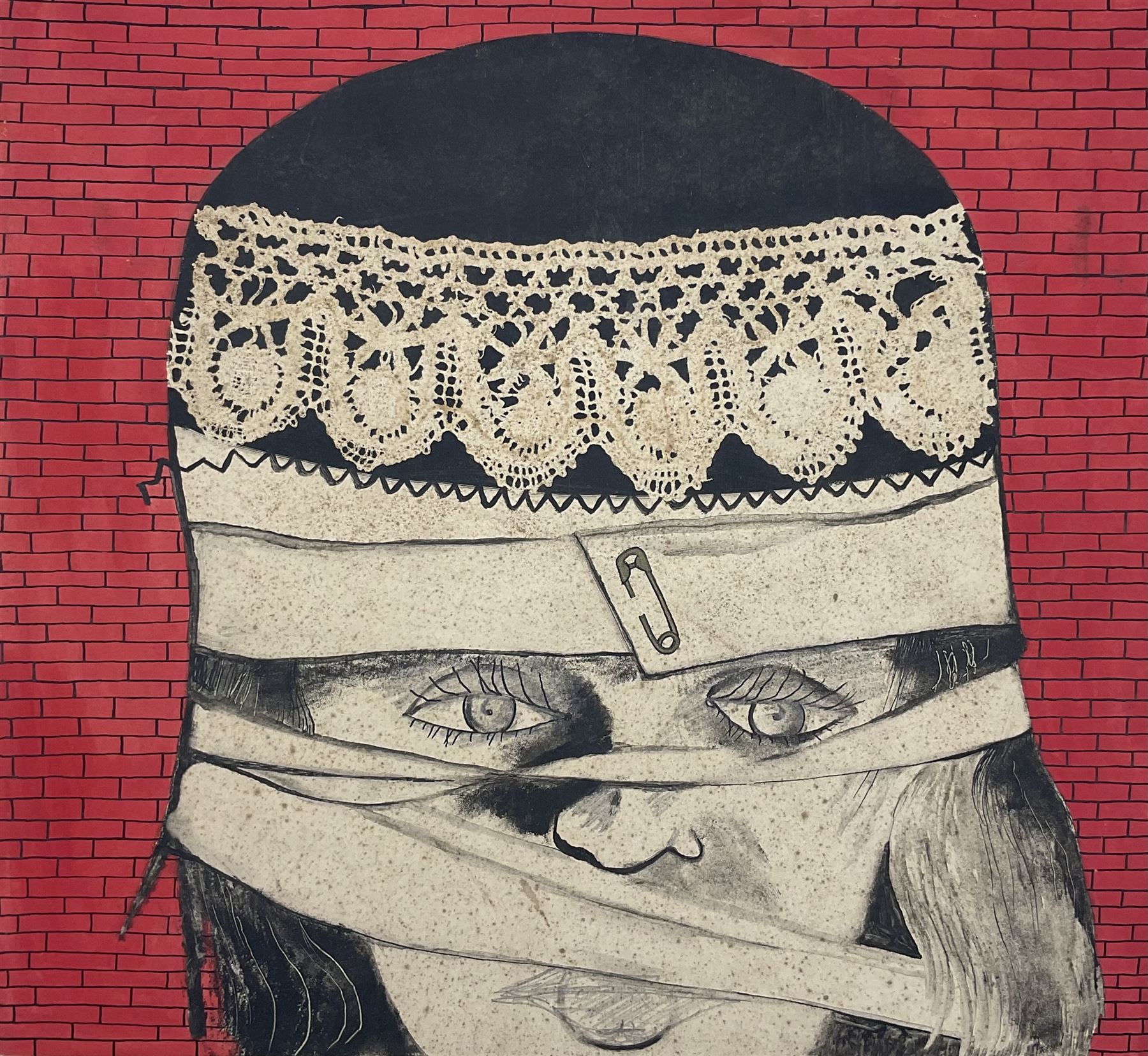 Sally Ducksbury (British 1934-): 'A Shetland Woman', gouache and pencil with scratching out signed and titled 30cm x 32cm (unframed)