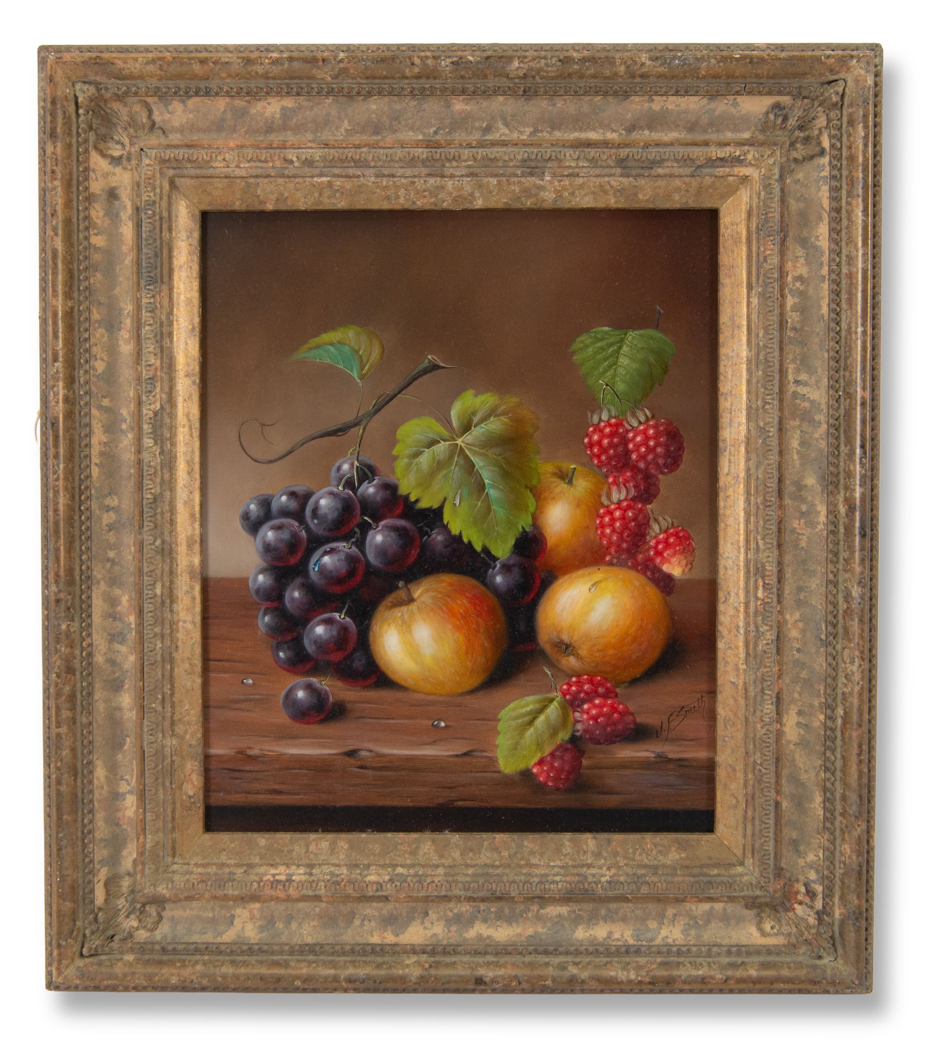 John F Smith (British 1934-): Still Life of Fruit, pair oils on board signed 29cm x 24cm
Notes: Smith was employed by Royal Worcester as a fruit painter between 1950 and 1971.
