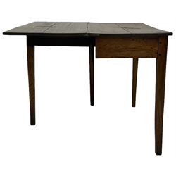 19th century oak tea table, rectangular fold-over top, on single gate-leg action base, square tapering supports 
