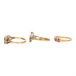 Three 9ct gold stone set rings, all hallmarked