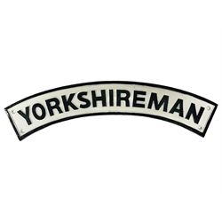 Arched cast iron Yorkshireman sign, W65cm
THIS LOT IS TO BE COLLECTED BY APPOINTMENT FROM DUGGLEBY STORAGE, GREAT HILL, EASTFIELD, SCARBOROUGH, YO11 3TX