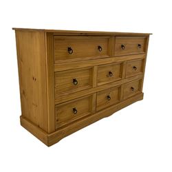 Pine chest fitted with eight drawers, black iron handles