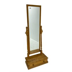 Solid pine cheval dressing mirror with drawer