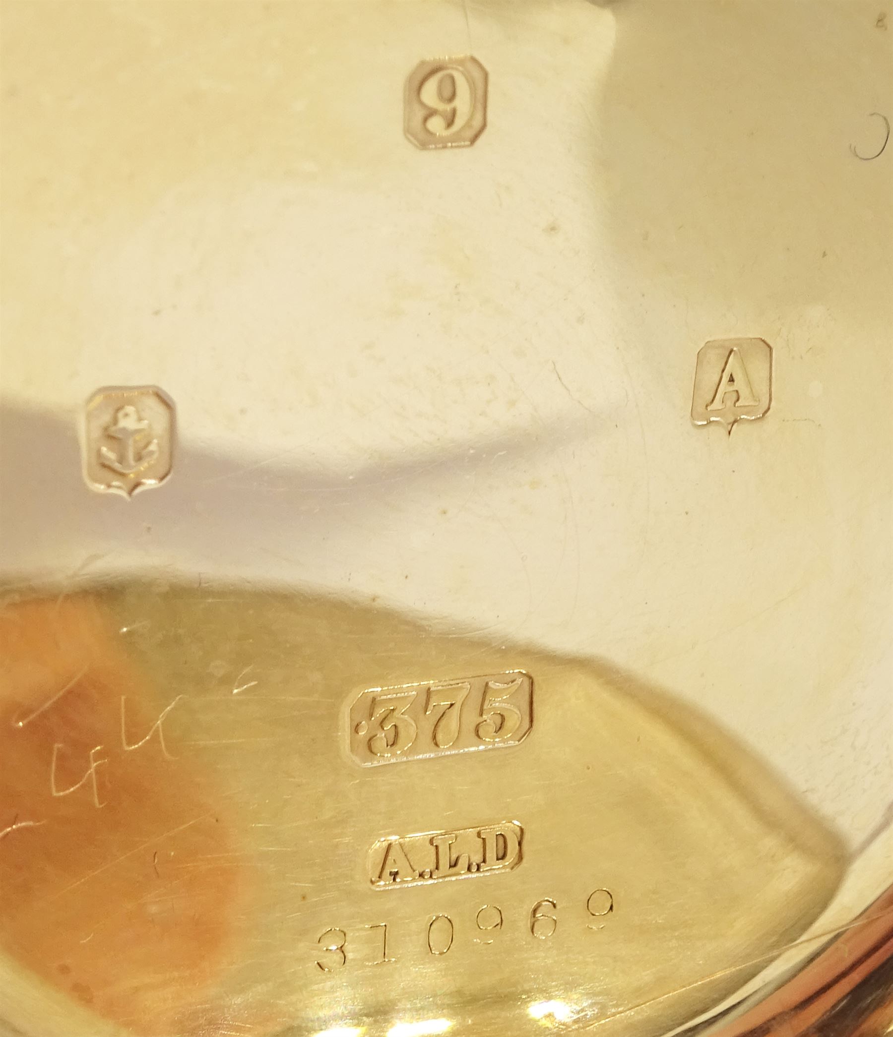 Early 20th century 9ct gold open face keyless lever pocket watch by Rolex, white enamel dial with Roman numeral hour markers and subsidiary seconds dial, case by Dennison, Birmingham 1925