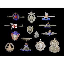 Hallmarked silver '30 Membership Years National Union of Railwaymen' enamelled badge, hallmarked silver fob engraved 'Toc H 1934', various sweetheart brooches, hallmarked silver 'ARP' badge etc