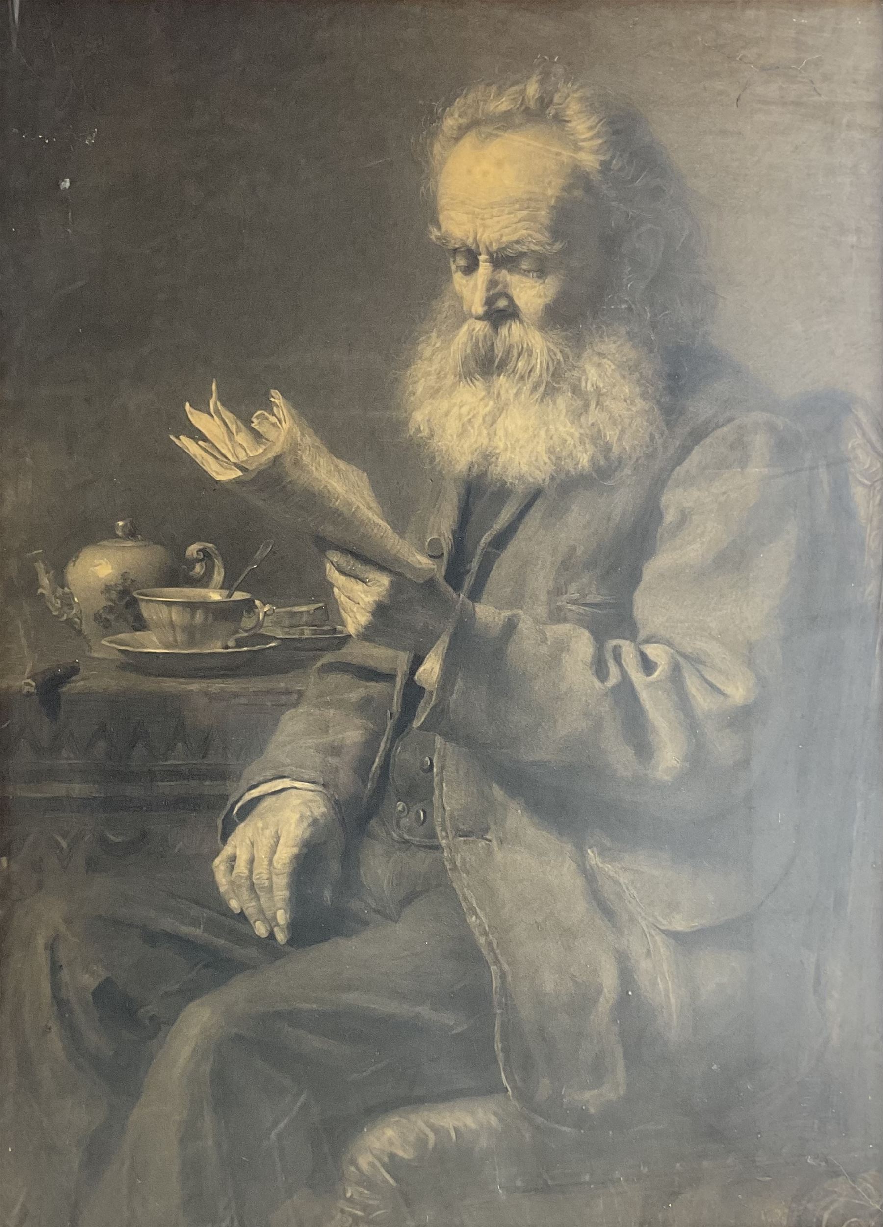 Arthur Cramer James Wasse (British/German 1854-1930): Gentleman Reading, watercolour and charcoal en grisailles signed and dated 'M/78', 109cm x 80cm