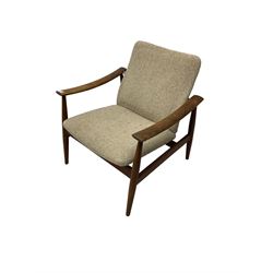 Finn Juhl for France & Son - 'model 138' mid-20th century teak easy chair upholstered in beige fabric