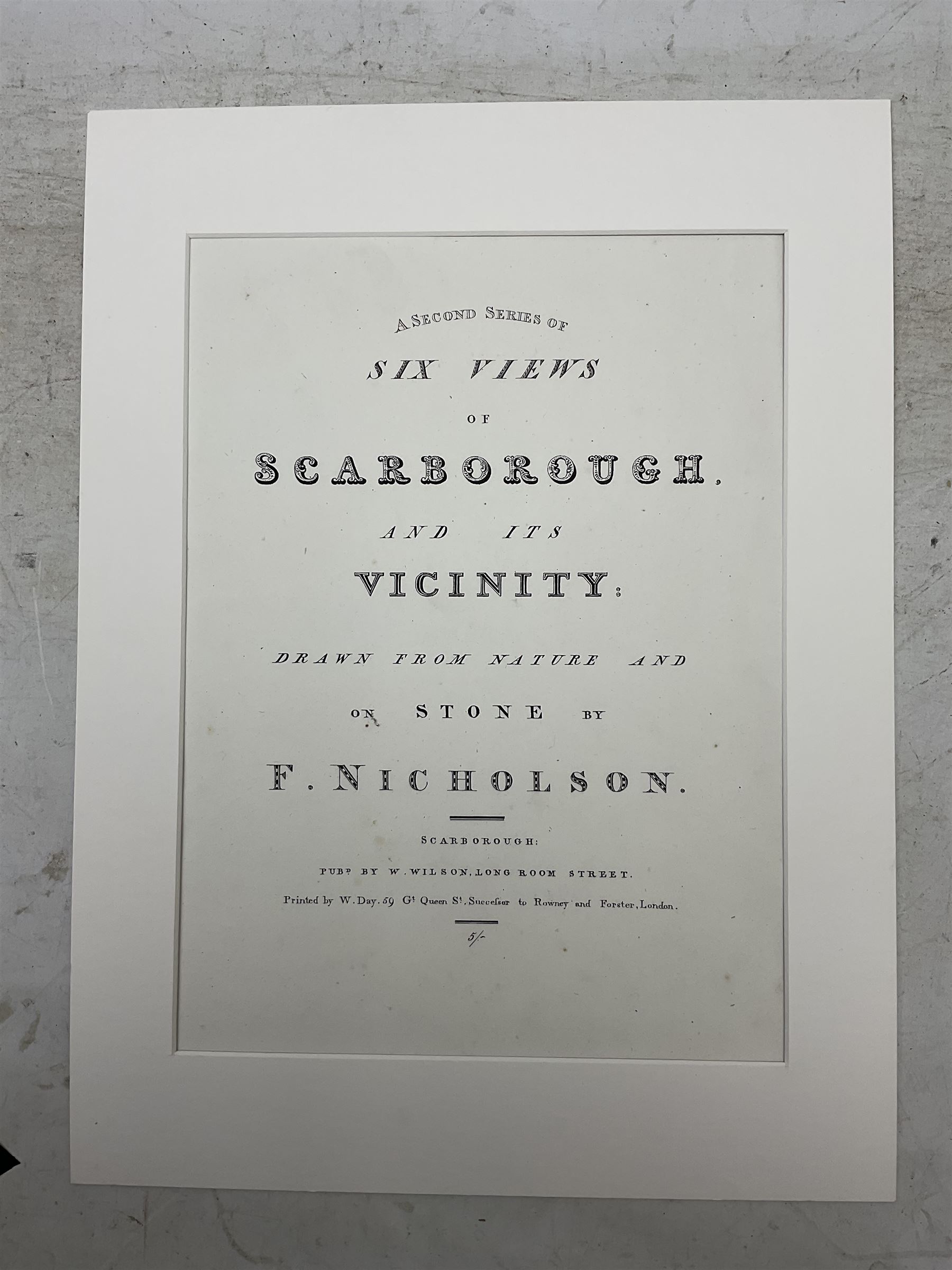 Francis Nicholson (British 1753-1844): 'Series of Six Views of Scarborough and its Vicinity', set of five mounted lithographs pub. 1824, in Solander box 16cm x 26cm (5)
