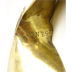  Bronze three fin propeller stamped 'Gaines', 101/2 10LH, and arrow, W25cm  