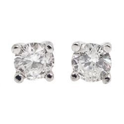 18ct white gold round brilliant cut diamond stud earrings, stamped 750, total diamond weight approx 0.40 carat