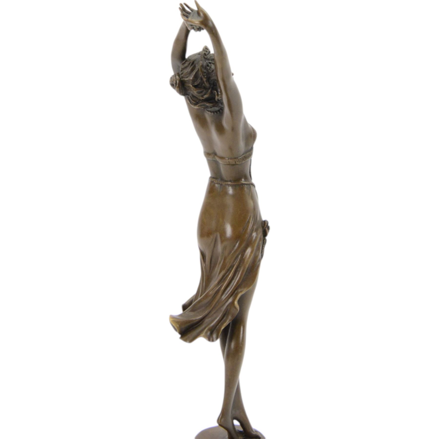Bronze figure of a female dancers, signed colinet, with foundry mark on a stepped circular base, H41cm