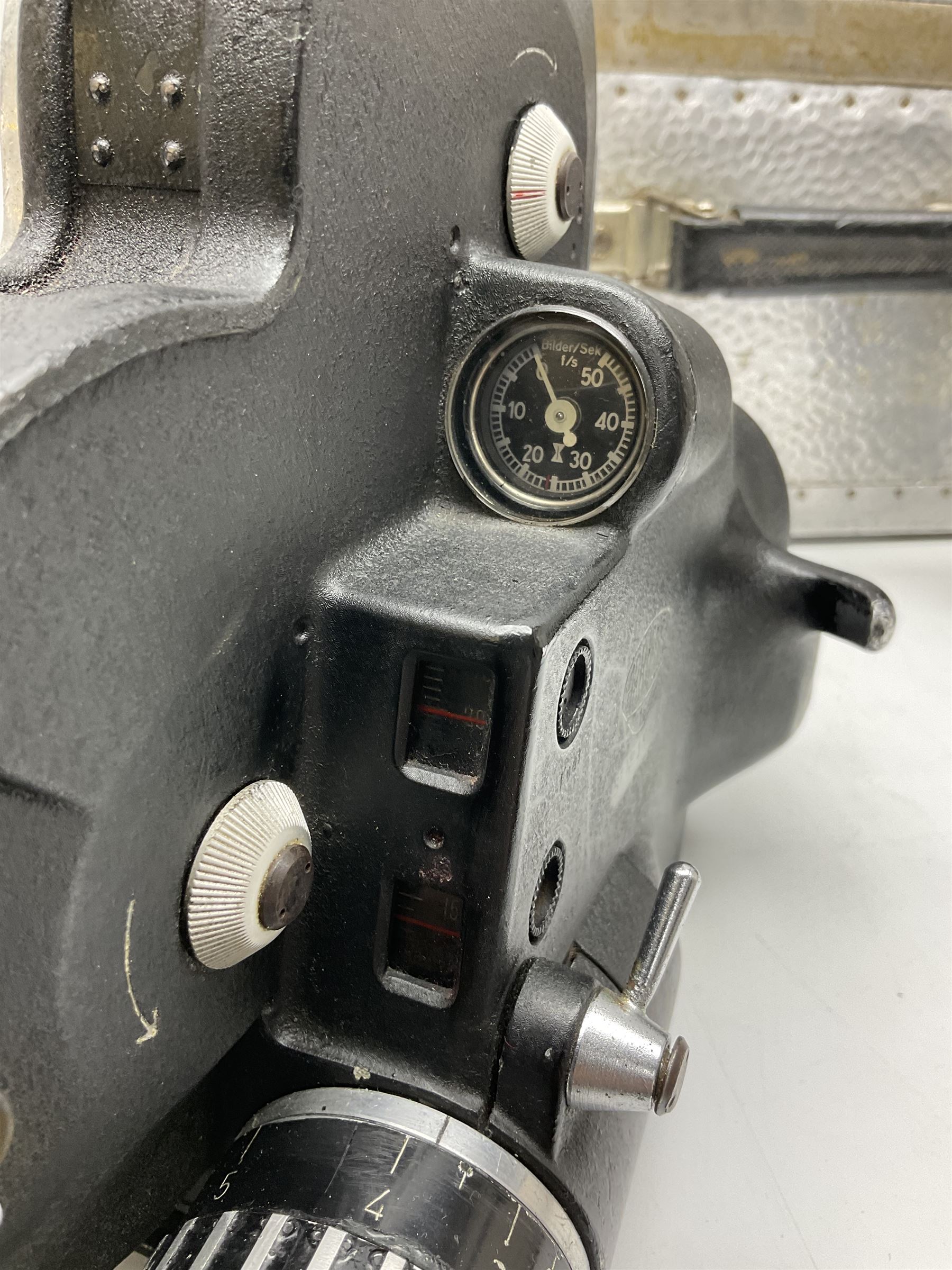 Arriflex 16SB camera body, serial no. 1784, with ' Carl Zeiss Distagon 1:2 f=8mm' lens, serial number 3860224, 'Carl Zeiss Jean Tessar 2/16' lens, serial no 3624355, camera pistol grip and other accessories, in fitted hard case