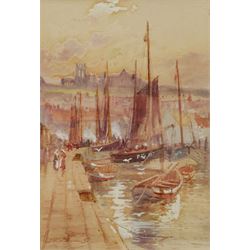 John Wynne Williams (British fl.1900-1920): Whitby Harbour with View of Abbey and Whitby and Portsmouth Fishing Boats, watercolour signed 24cm x 17cm
