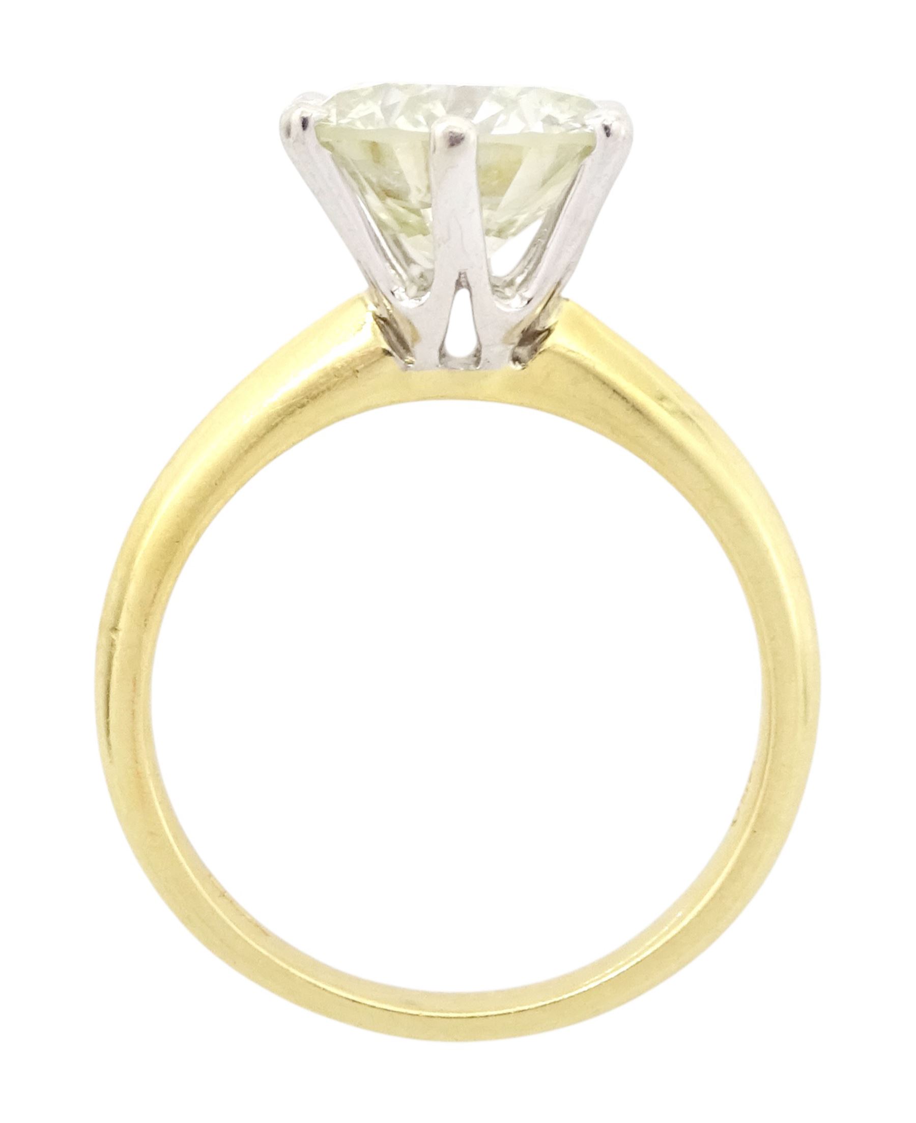 18ct gold diamond ring, six claw set with a single round brilliant cut diamond of 3.01 carat, with World Gemological Institute report