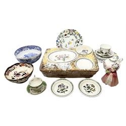 Collection of Portmeirion, including teapot and cup set, twotea cups, two dinner plates etc, together with a Spode Italian pattern dish, Royal Doulton figure Janet HN1537 etc 