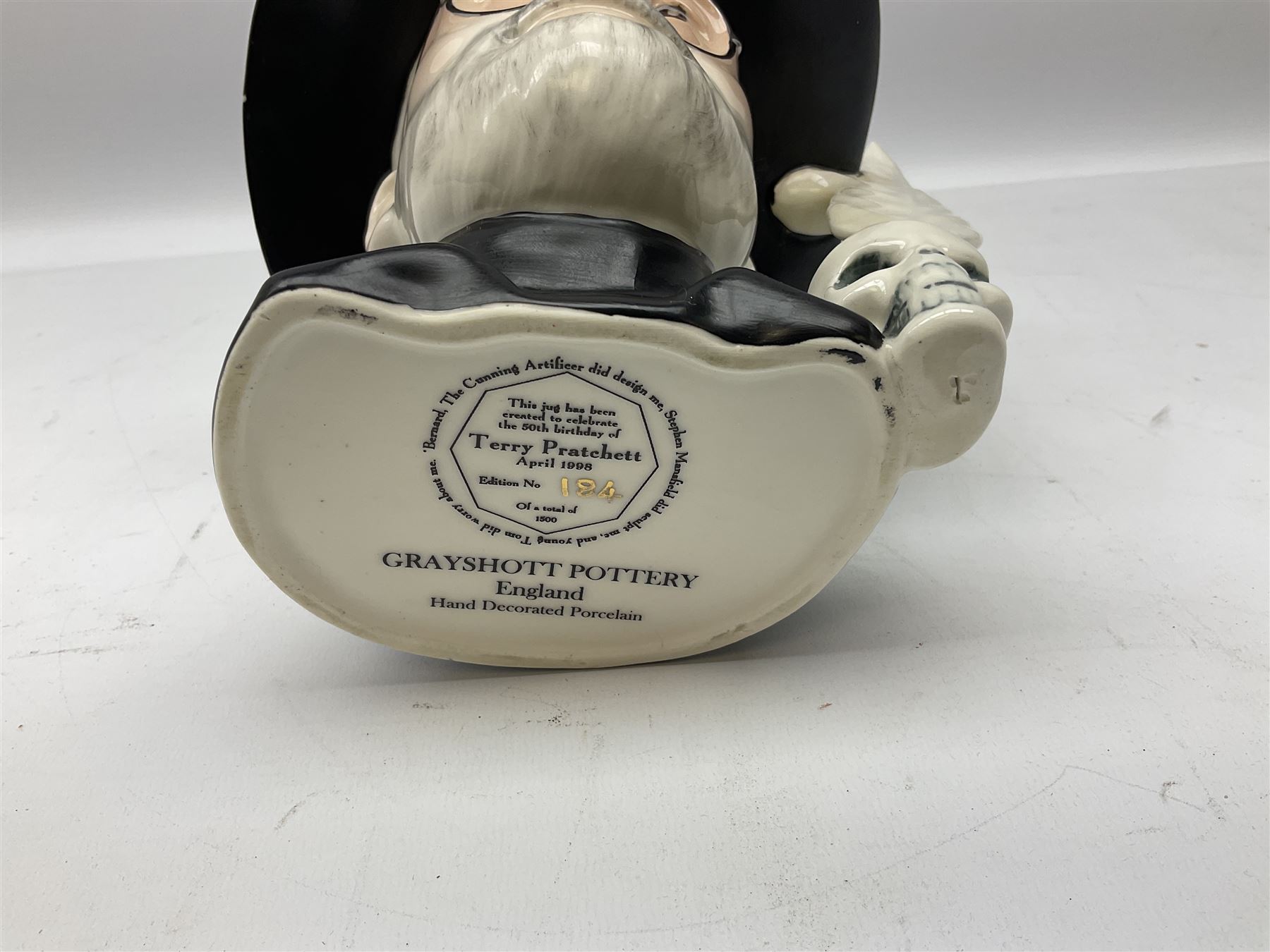 Grayshott Pottery limited edition Terry Pratchett character jug 184/1500, with certificate, H19cm