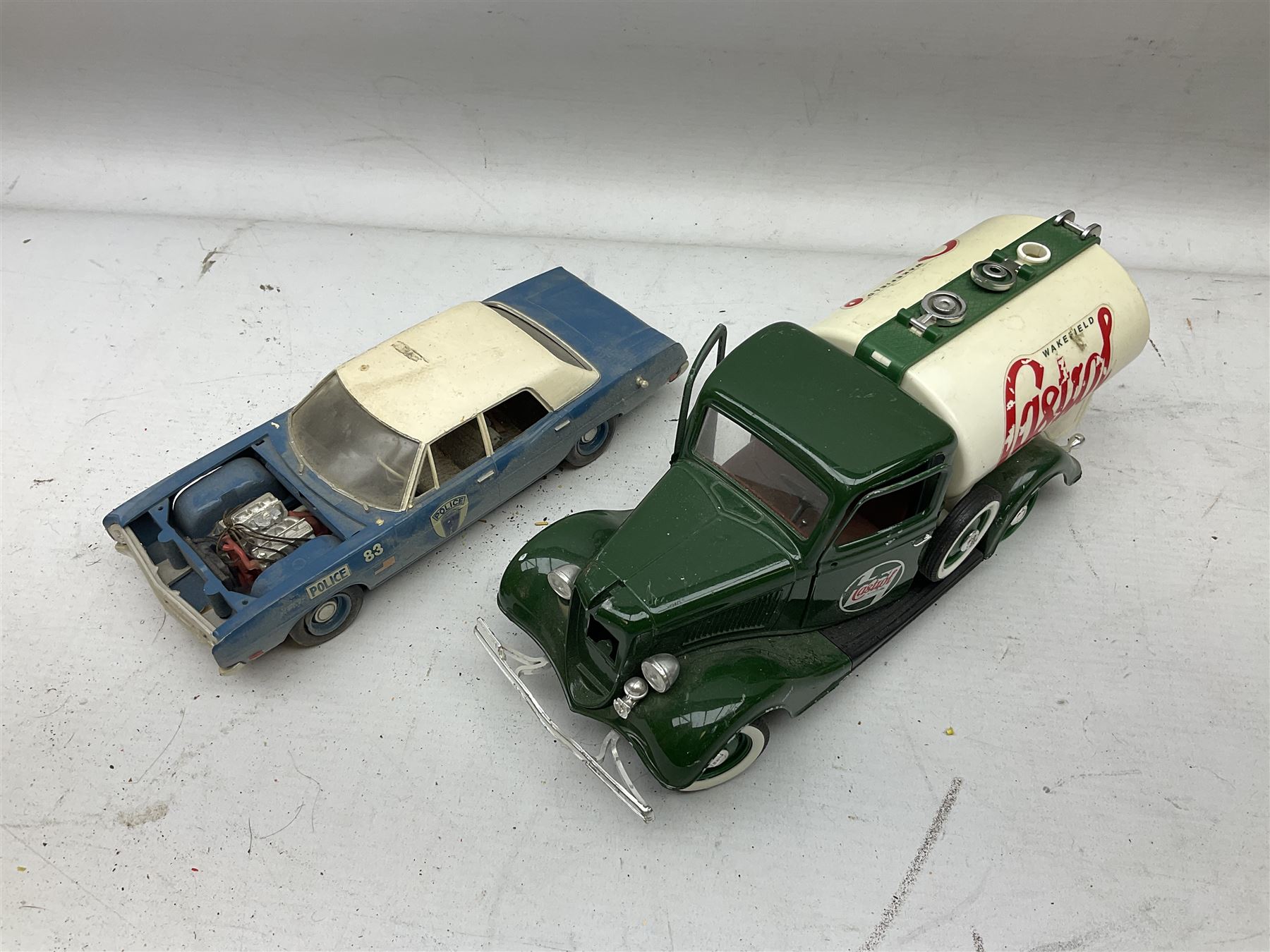 Collection of diecast models and other toy vehicles, to include Majorett 82 Performant, Solido Castrol truck, Corgi truck, Matchbox lorry etc, in two boxes