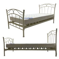 Pair of white finish wrought metal 3' single bedsteads with mattresses 