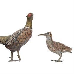 Cold painted bronze, of a woodcock, together with cold painted bronze pheasant, woodcock H6cm