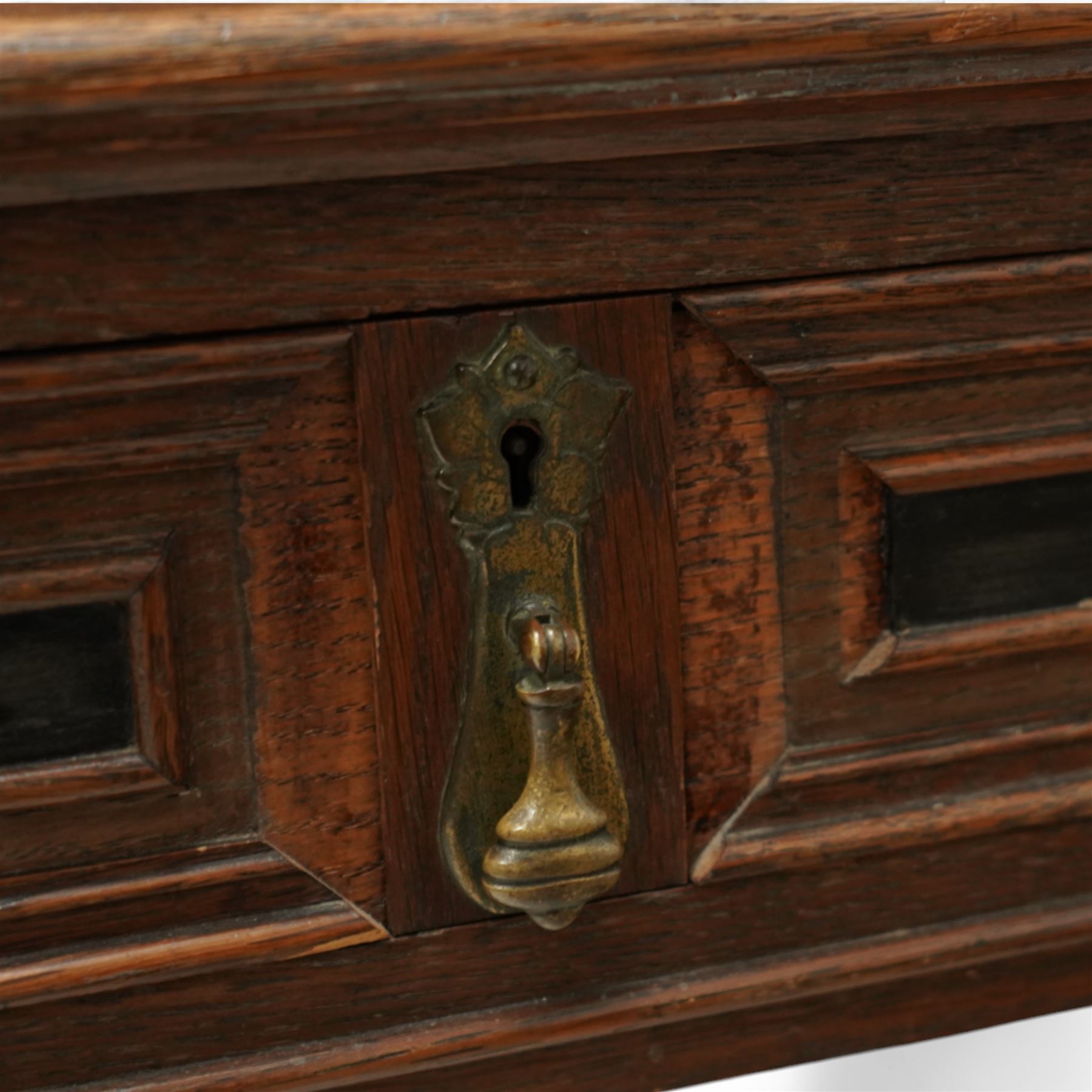 Late 19th to early 20th century Bonheur de Jour or writing bureau, the upper section enclosed by fall front decorated with geometric mouldings and oval inlaid panels depicting floral urns and swags, fitted with document divisions and two small drawers, the lower section fitted with two drawers with applied mouldings, on turned supports united by undertier, 'Hobbs & Co of London' locks