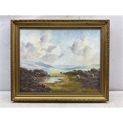 Lewis Creighton (British 1918-1996): Sheep on the Moors, oil on board signed 39cm x 50cm