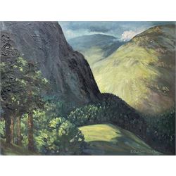 E D Johnson (British 1951-): 'Cumberland', set three oils on board signed, inscribed verso max 55cm x 72cm (3)