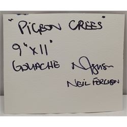 Neil Ferguson (Northern British Contemporary): 'Pigeon Crees', gouache signed with initials, titled verso 23cm x 28cm (unframed)