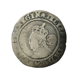 Elizabeth I 1572 hammered silver sixpence coin, small bust with rose