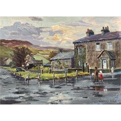 William Maxwell Reekie (British 1869–1948): 'A Wet Day - Burnsall', oil on board signed and dated 1937, indistinctly inscribed verso 29cm x 39cm 