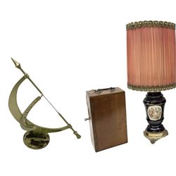 table lamp and shade, together with a microscope box with key etc