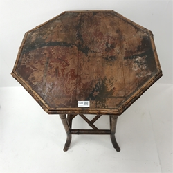  Victorian bamboo octagonal centre table, late Victorian mahogany table with undertier and two gilt mirrors (4)  