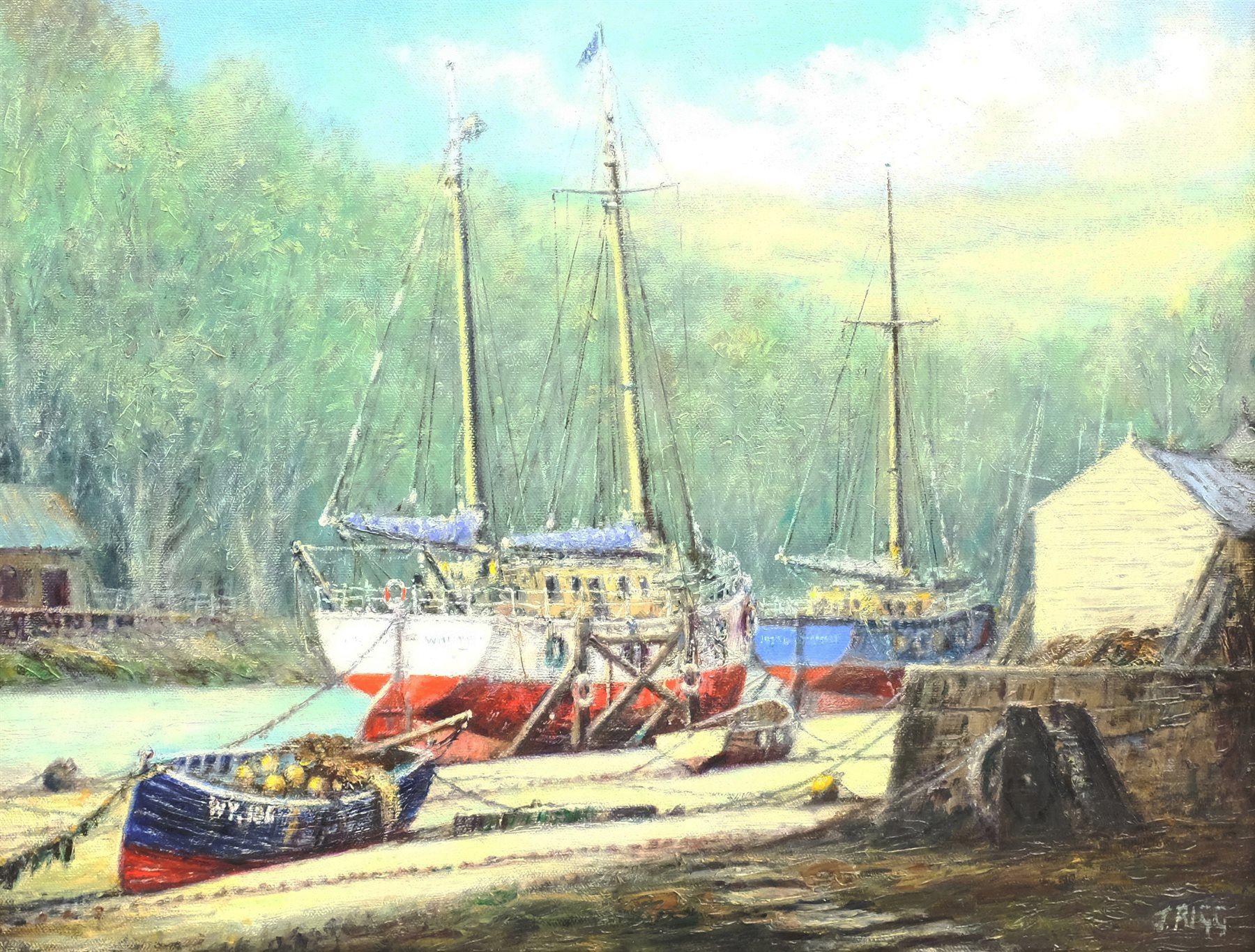 Jack Rigg (British 1927) 'Up the River Esk Whitby', oil on canvas