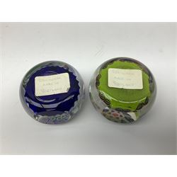 Five Millefiori glass paperweights, of differing designs, predominately by Strathearn