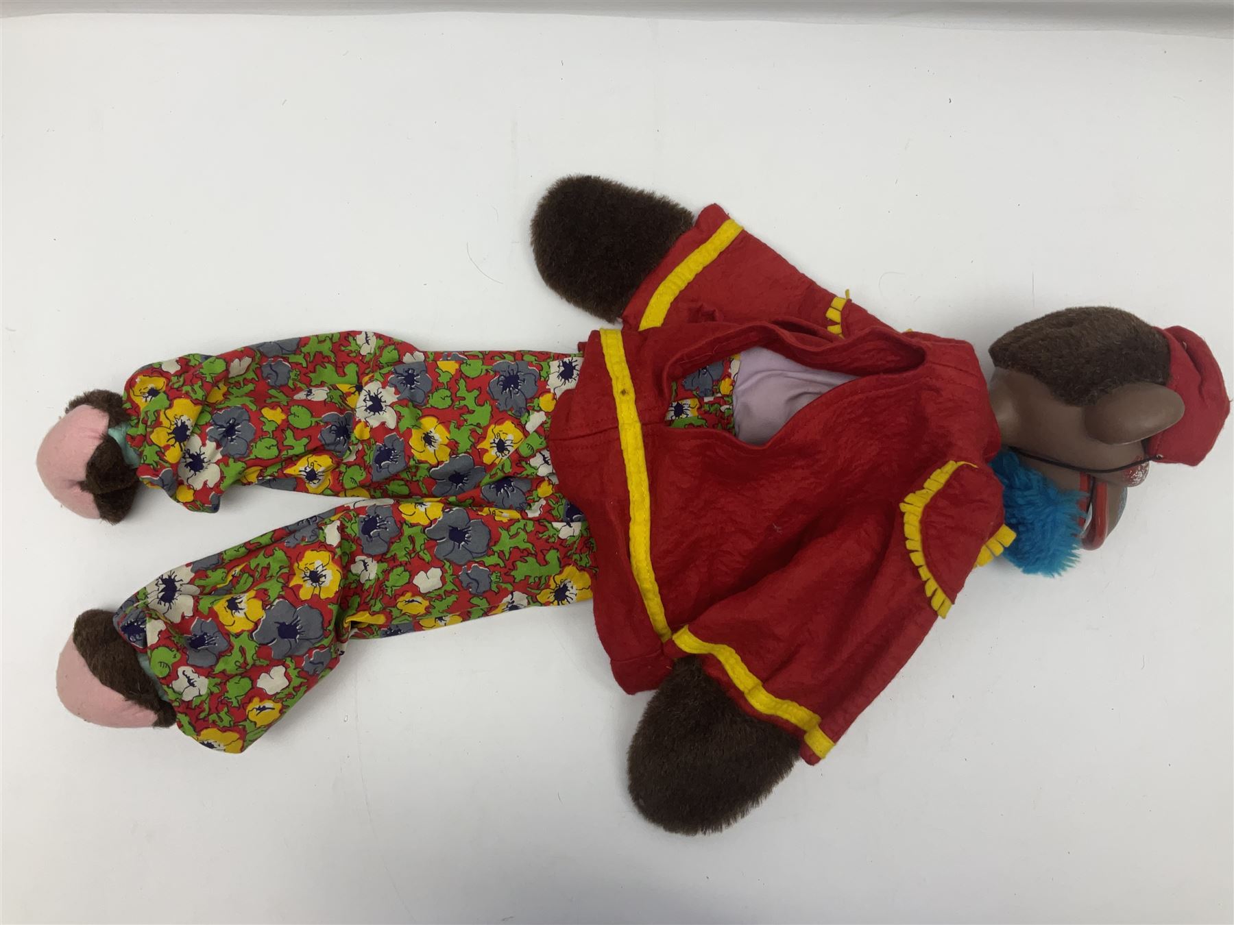 1970s Pelham Vent Puppet in the form of a monkey, the ventriloquist dummy donning floral trousers and hat