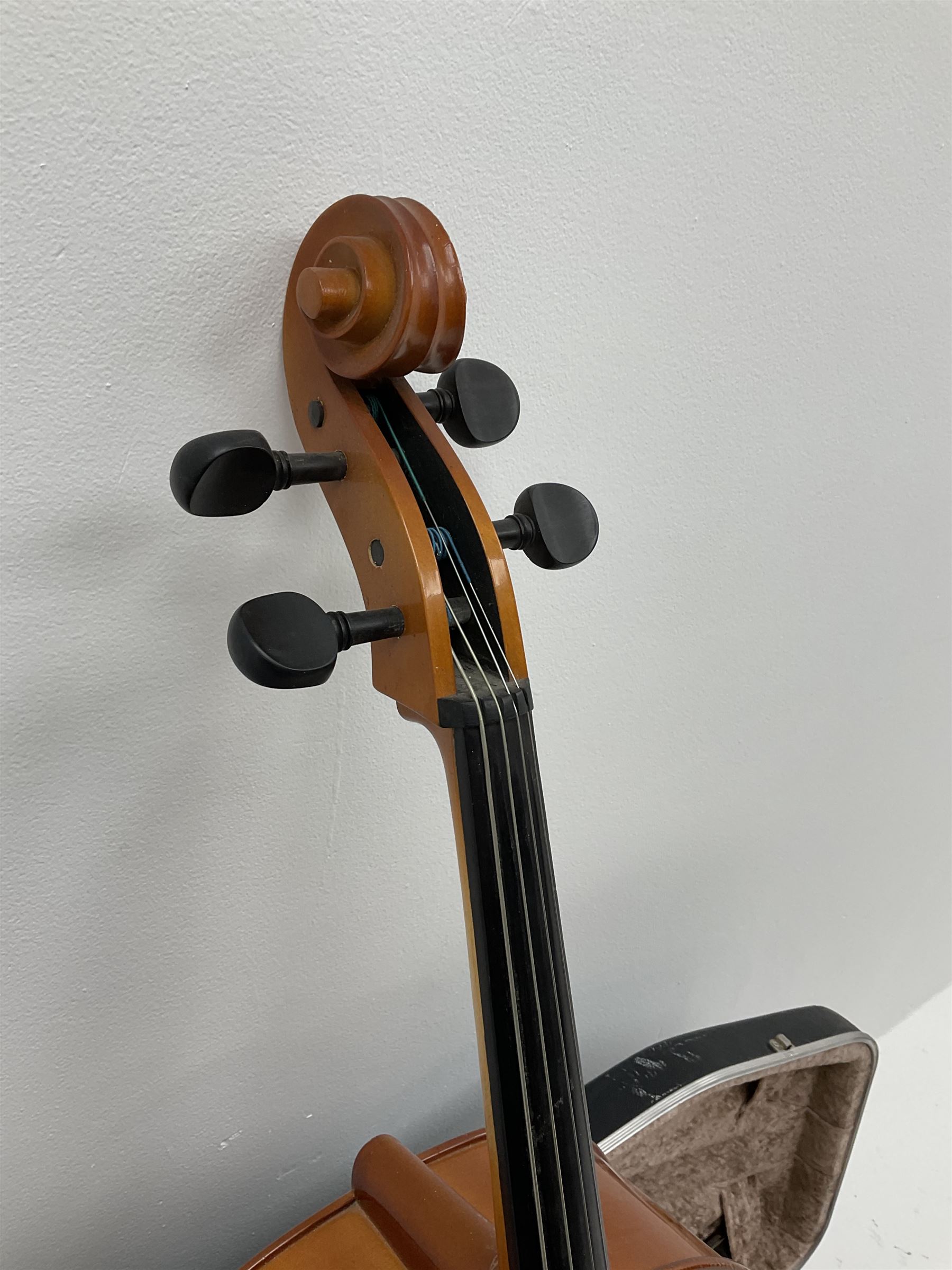 Cello by Andreas Zellar of Romania for Stentor Music Co. Ltd. with 75.5cm two-piece maple back and ribs and spruce top, bears label, L122cm overall, in hard carrying case with bow