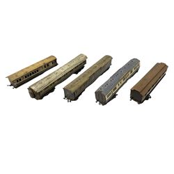 '0' gauge - five early 20th century scratch-built wooden and metal passenger coaches with LNWR/WCGS (?) livery